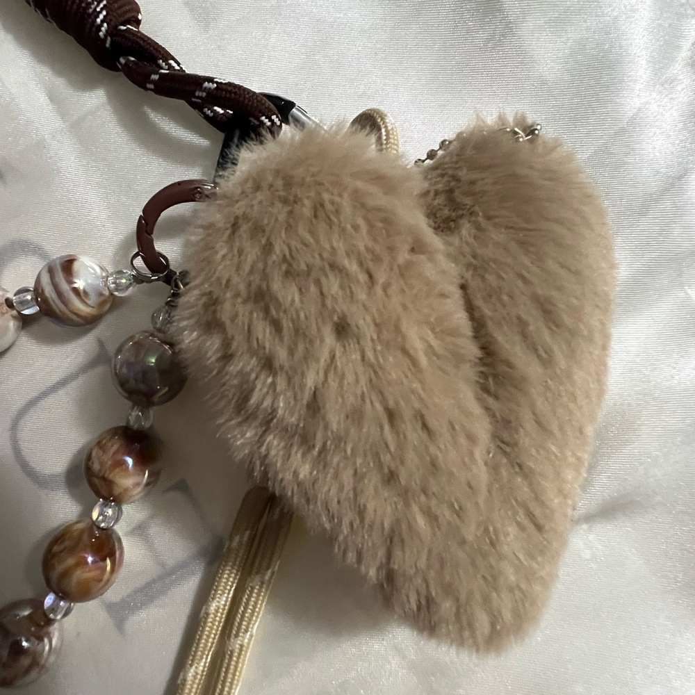 Gorgeous Leather/fur Heart Keychain/Bag Charm with Beaded Bracelet - Picture 4 of 4